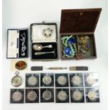 An interesting lot of vintage items: including ladies costume jewelry, aeroplane pocket watch,