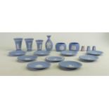 A collection of Wedgwood miniatures to include: Pin trays, vases, thimbles etc.