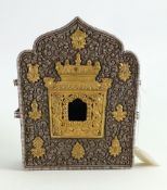 Buddhist silver coloured metal GAU shrine: High quality piece with gilt decoration, measuring 18.5cm