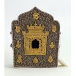 Buddhist silver coloured metal GAU shrine: High quality piece with gilt decoration, measuring 18.5cm