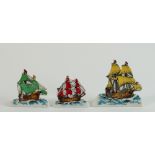Wade set of Snippet ship figures: Comprising Mayflower, Santa Maria and Revenge. (3)