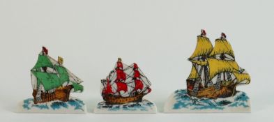 Wade set of Snippet ship figures: Comprising Mayflower, Santa Maria and Revenge. (3)