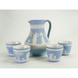 Early 20th century light blue Wedgwood dip jug and beakers: Height of jug 15.5cm. (5)