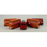 A collection of Dinky and similar advertising buses: Mostly boxed with 955 Fire Engine.