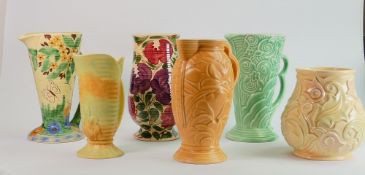 A collection of Wade and Wadeheath Art Deco Jugs: (6)