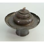 Oriental silver coloured metal lamp of fine quality: Measures 13cm x 11cm high approx.