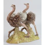 Goldscheider Ostrich figure group: Measuring 27.5cm wide x 27cm high x 15cm deep. C1890 - 1910.