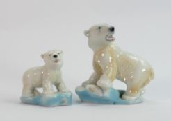 Wade model of a Polar bear with fish on glacier: Height 15cm together with Polar Bear Cub on