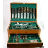Large Oak Cased Sheffield Community Plate Cutlery Canteen: with lower draw
