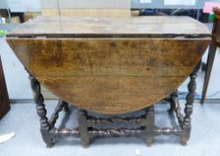 17th century Oak gateleg table: With drawer, length 105cm, width 48cm & depth 73cm