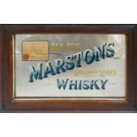 Marstons Brown Label Whisky Oak Framed Pub Advertising Mirror : Frame size 39cm x 59.5cm.