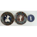Pair of 19th century Thomas Fradley embossed plates plus one other: Pair decorated with cupids and