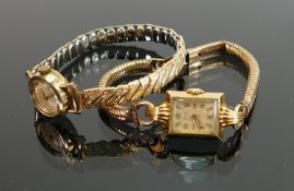 Two ladies wrist watches 9ct & plated: Olma 9ct watch with plated bracelet, together with Cyma