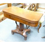 Victorian Mahogany fold over tea table: 92cm wide x 46cm deep x 97cm high.