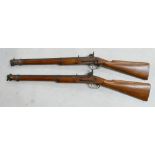 Pair of Indian made reproduction two band :percussion carbine rifles, L94cm. (2)