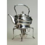 Silver spirit kettle by Elkington Birmingham 1907 1755g: Main marks rubbed, but matching hallmarks