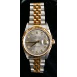 Rolex Oyster Perpetual Datejust Gents Wrist watch with 18ct gold bi metallic bracelet: Having