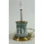 Wedgwood Sage green Jasper dipped lamp base: In brass ormulo mount, height to top of fitting 27cm.