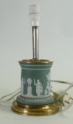 Wedgwood Sage green Jasper dipped lamp base: In brass ormulo mount, height to top of fitting 27cm.