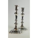 Pair of German silver coloured metal candlesticks: Stamped V 750. Weight of both 773g, measuring