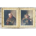 Pair of 19th Dutch oil paintings on canvas: Unsigned, depicting male violin player & elderly lady.