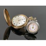 Silver ladies ornate fob watch: with Thomas Russel gold plated hunter pocket watch. (2)