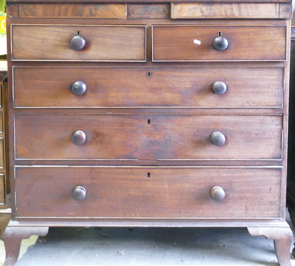 Inlaid Victorian chest of drawers: 2 over 3 in construction, with two secret drawers, bracket - Image 2 of 5