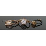 A collection of Art Deco ladies gold wristwatches: two 9ct gold watches with 9ct gold bracelets