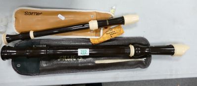 2 Aulos Musical Recorders: cased with accessories