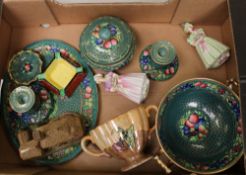 A mixed collection of ceramic items: to include Minton Rotique items, Royal Doulton art deco ash