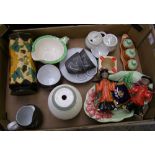 A mixed collection of items: Carlton Ware ashtray, cups, saucers, vases etc (1 tray).