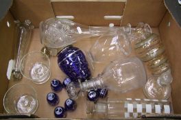 A collection of glass ware: decanters, glasses, vases etc (1 tray).