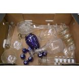 A collection of glass ware: decanters, glasses, vases etc (1 tray).