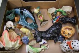 A mixed collection of items: Poole dolphin, Hornsea fauna window vase, figurines, birds etc (1