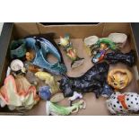 A mixed collection of items: Poole dolphin, Hornsea fauna window vase, figurines, birds etc (1