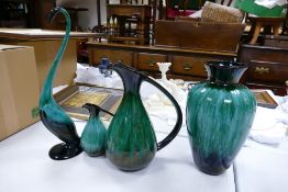 A collection of 4 large Canadian Blue Mountain pottery items to include: vase, jug s & ornamental