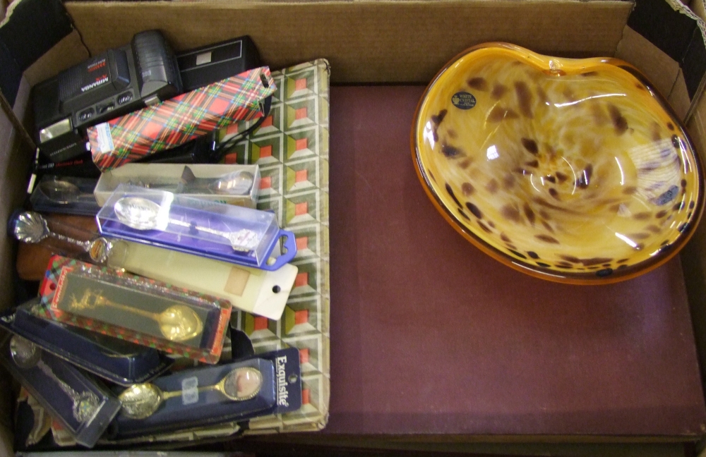 A mixed collection of items: Murano white crystal bowl, His Masters Voice records, collectors