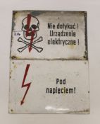 Two vintage Polish enamel electricity signs: