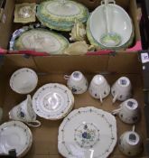 A mixed collection of items: blue floral tea ware, lidded tureens, Royal Winton Apple Blossom lidded