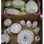 A mixed collection of items: blue floral tea ware, lidded tureens, Royal Winton Apple Blossom lidded