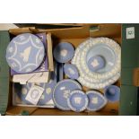 A Collection of Wedgwood Jasperware to include: commemorative plates, Queens ware, Lidded box etc