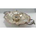 Silver Plated Handled Fruit Bowl: together with similar Cream Jug, length of largest 44cm (2)