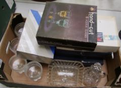 A collection of glass and crystal: sherry glasses, liquer glasses, butter dish etc (1 tray).