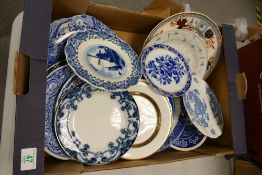 A collection of Spode, Delft, & Similar Blue & White Dresser plates:
