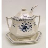 Adams large blue and white soup tureen: with stand and ladle