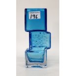 A Whitefriars style blue glass drunken bricklayer vase: