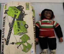 Vintage PG Tips chimpanzee: ( 1 thumb and ear A/F) together with boxed Marx power mobile crane truck