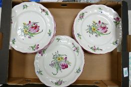 A collection of French Floral Decorated Luneville Dinner Plates: 12 plates in total