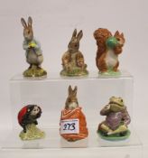 Royal Albert Beatrix Potter figures: to include Jeremy Fisher, Mother Ladybird, Squirrel Nutkin,