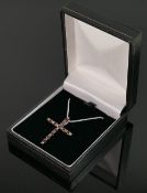 Silver and garnet set cross & necklace : QVC brand new & boxed, 3.7g.